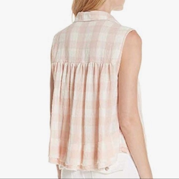 Free People Hey There Sunshine Pink Plaid Soft Top - Picture 2 of 8